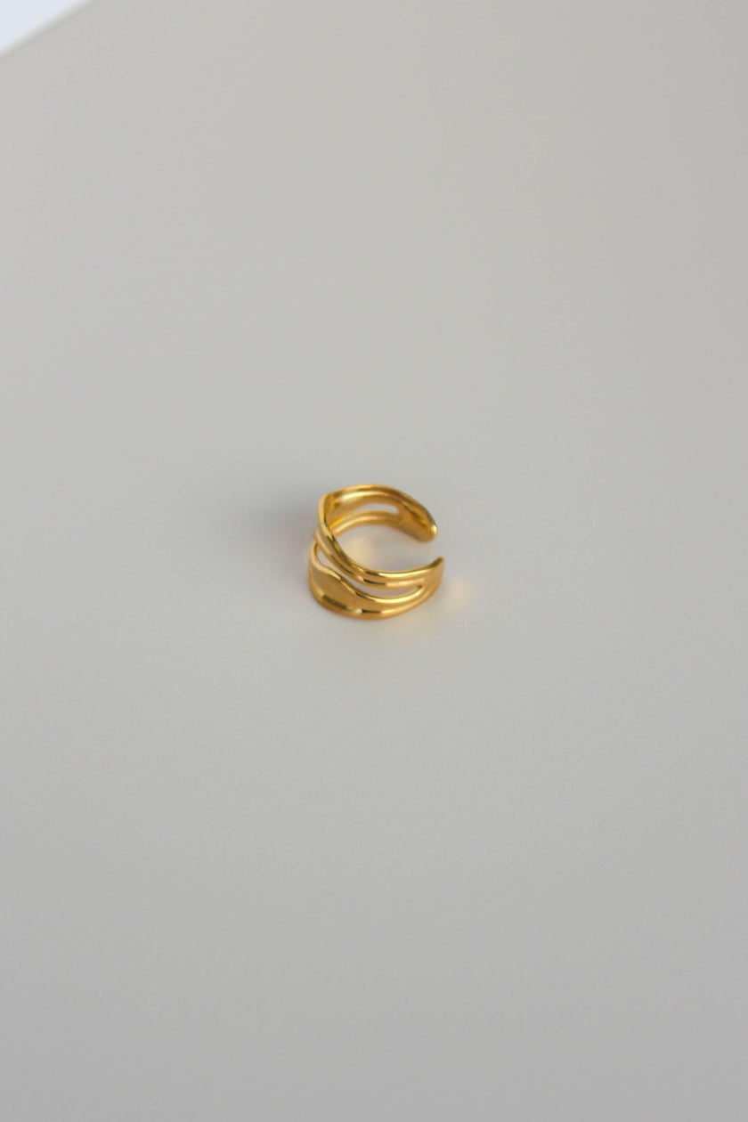 Anel em Aço Dourado Robusto Duplo Ondulado