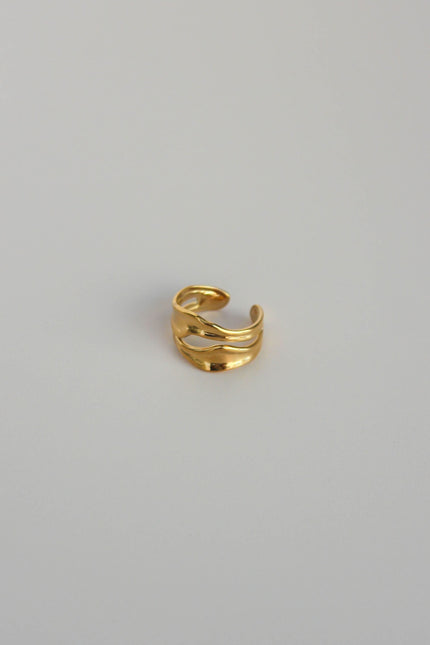 Anel em Aço Dourado Robusto Duplo Ondulado