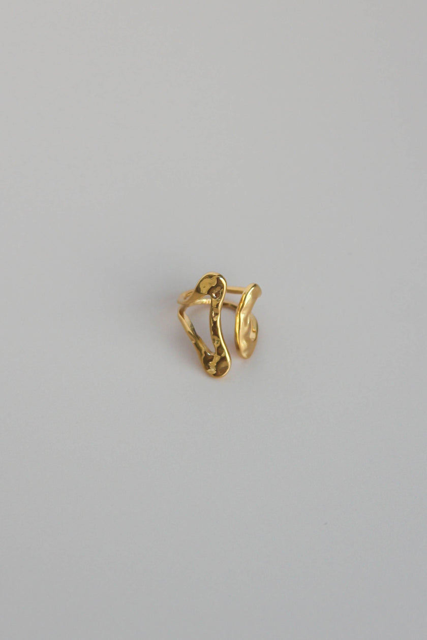 Anel em Aço Dourado Robusto Duplo com Abertura