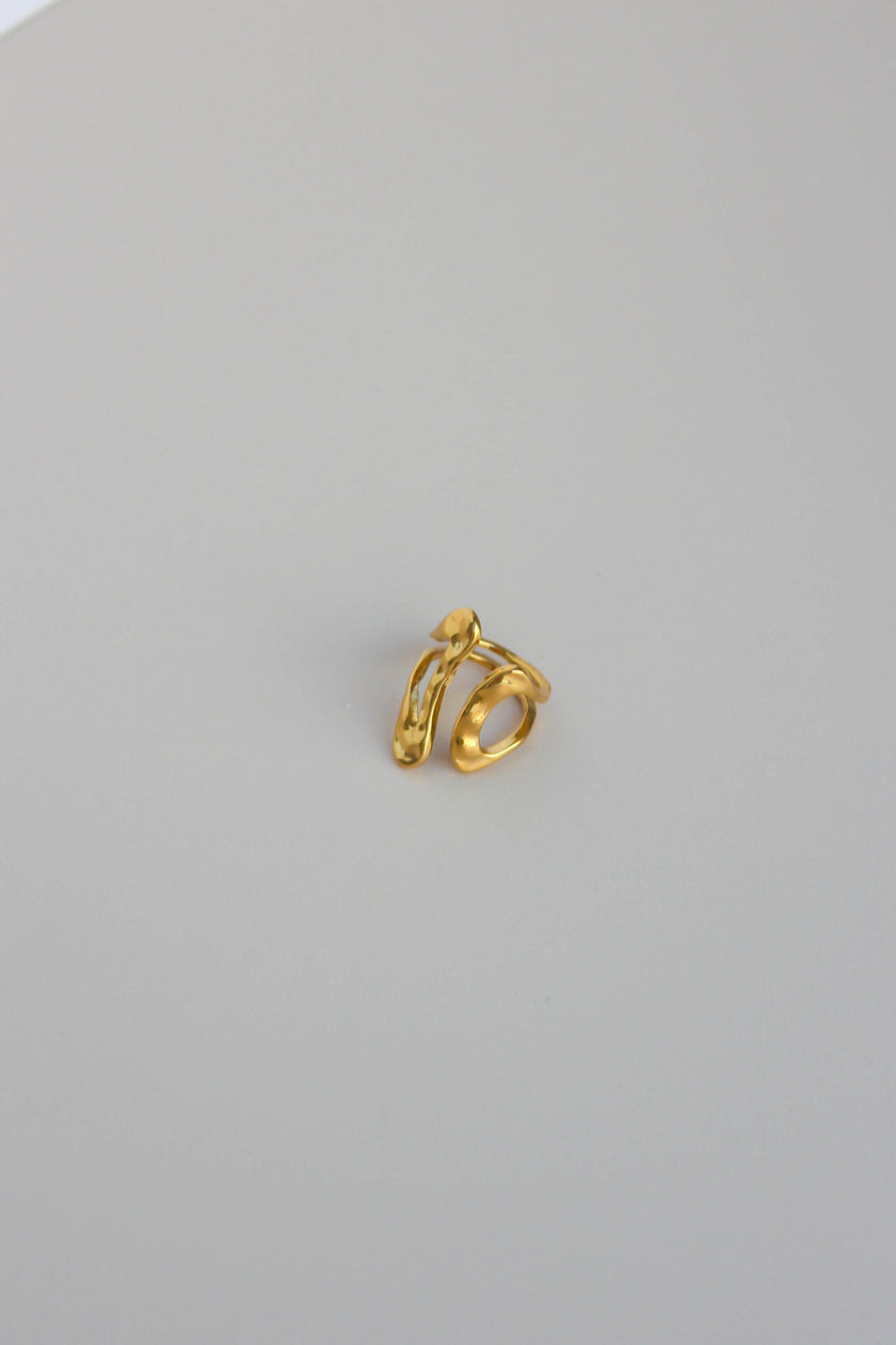 Anel em Aço Dourado Robusto Duplo com Abertura