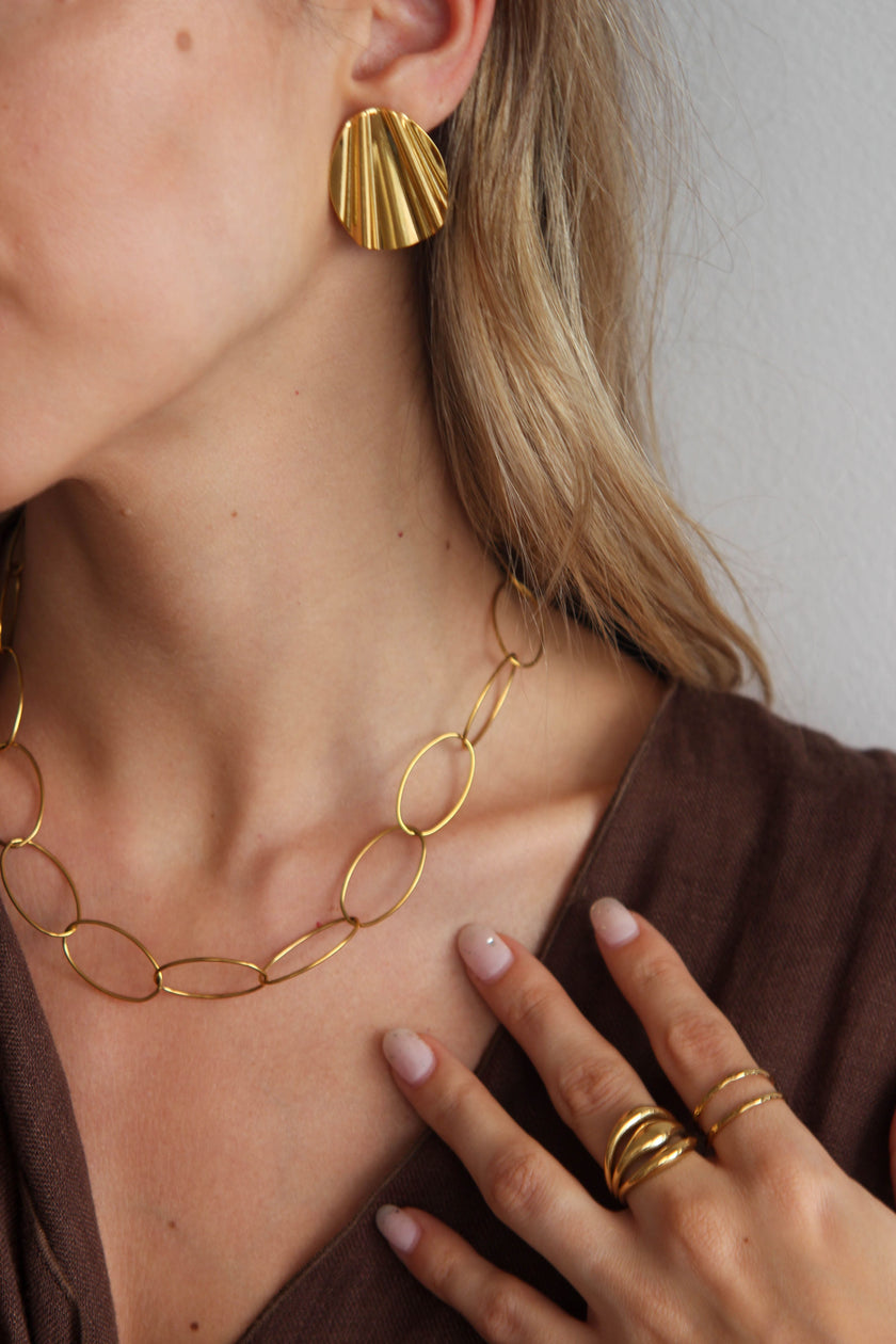 Anel em Aço Dourado Robusto Triplo