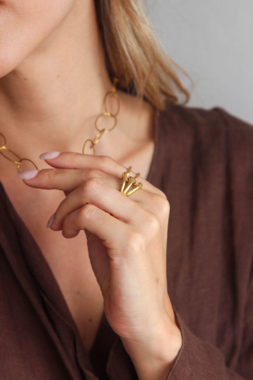 Anel em Aço Dourado Robusto Triplo