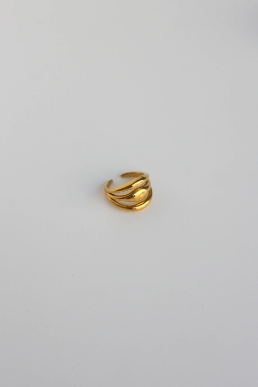 Anel em Aço Dourado Robusto Triplo