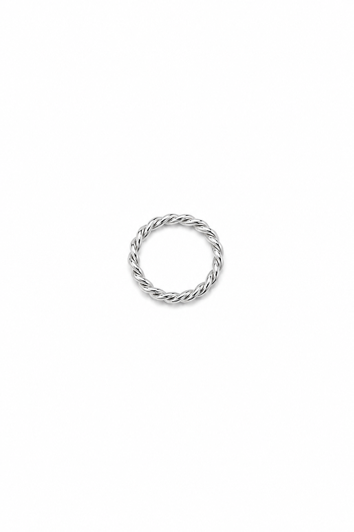 Thin, intertwined ring in gold or silver-plated steel.