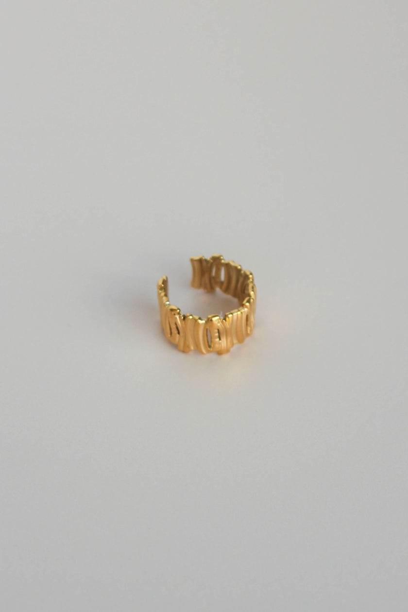 Anel em Aço Dourado ou Prateado Trabalhado