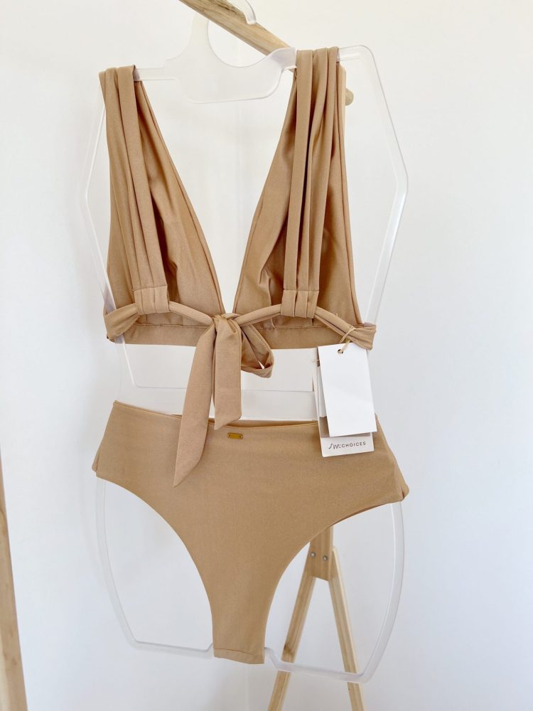 Biquíni 3 em 1 Creme com Brilho Venus e Cueca Subida com Laço