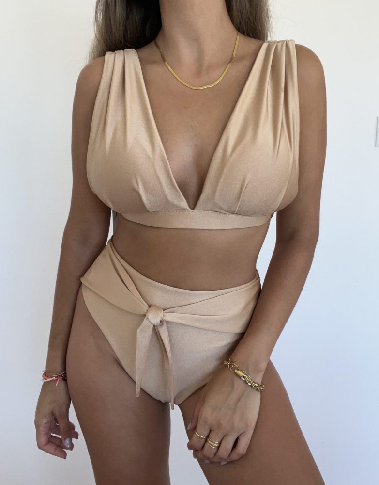 Biquíni 3 em 1 Creme com Brilho Venus e Cueca Subida com Laço