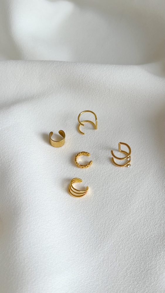 Brincos Earcuffs em Aço Inoxidável Dourados