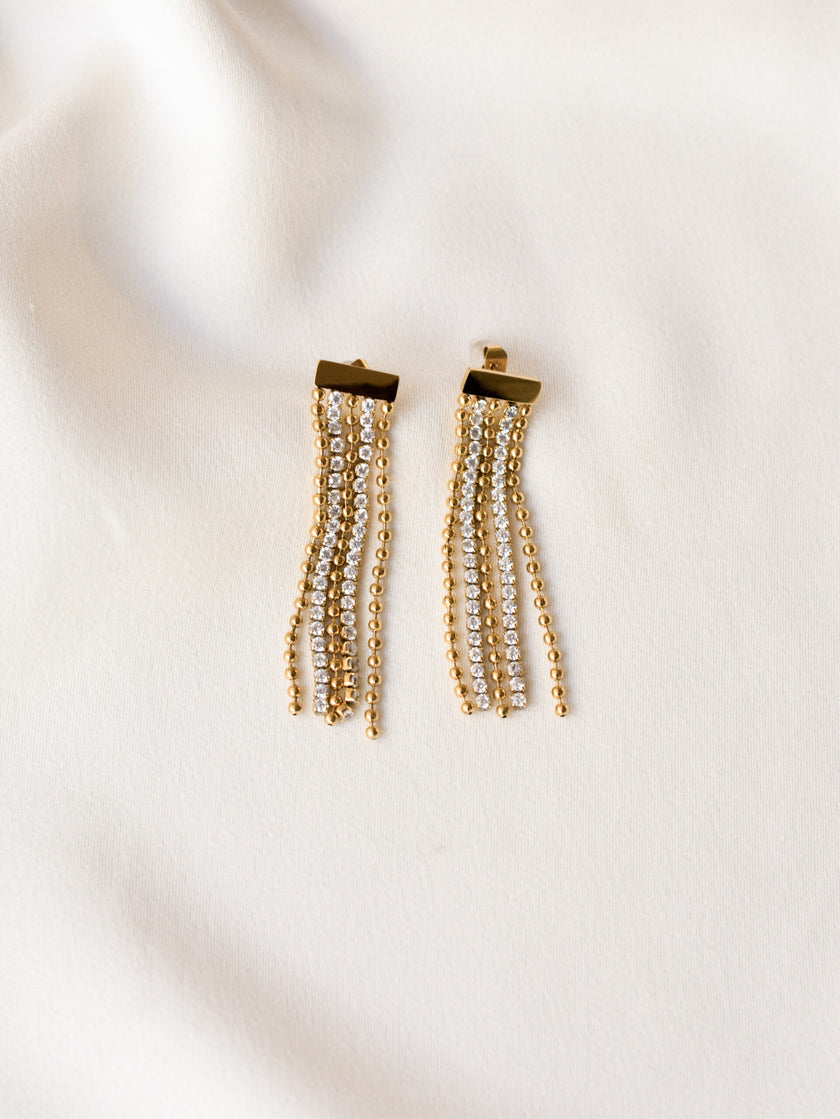 Brincos em Aço Compridos com Malha e Zircónias