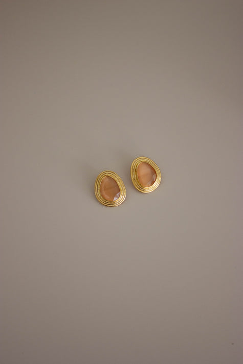 Brincos Dourados Grandes em Latão com Pedra Salmão