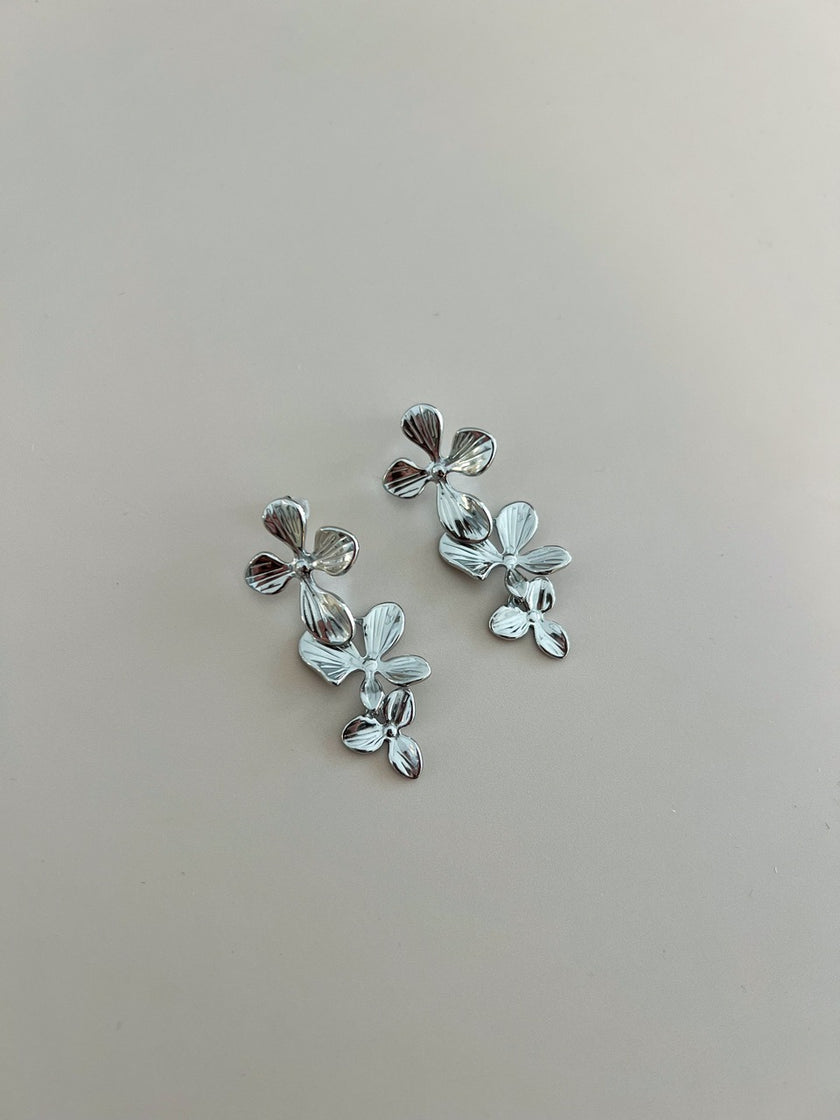 Long Gold Steel Flower Earrings