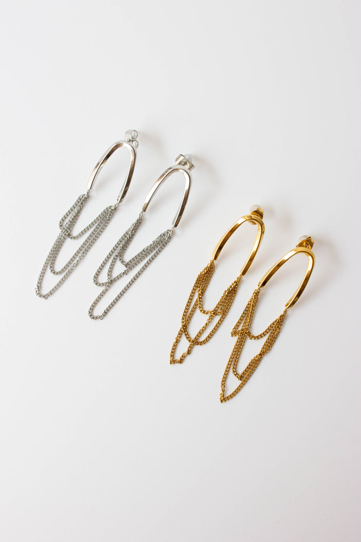 Long Steel Earrings with Classic Mesh in Gold or Silver