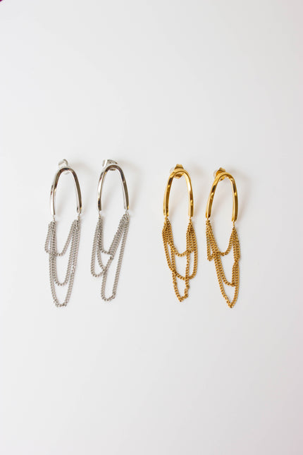 Long Steel Earrings with Classic Mesh in Gold or Silver