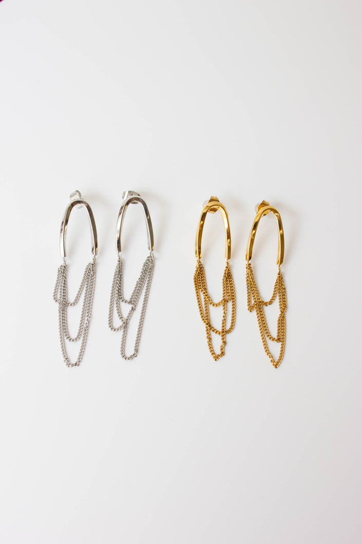 Long Steel Earrings with Classic Mesh in Gold or Silver