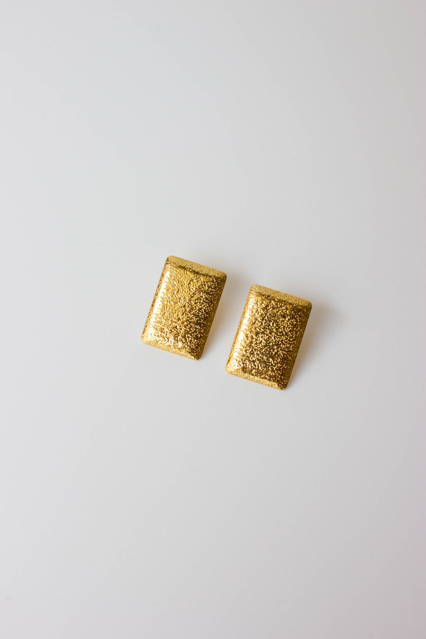 Rectangular Gold-Plated Steel Earrings with Texture
