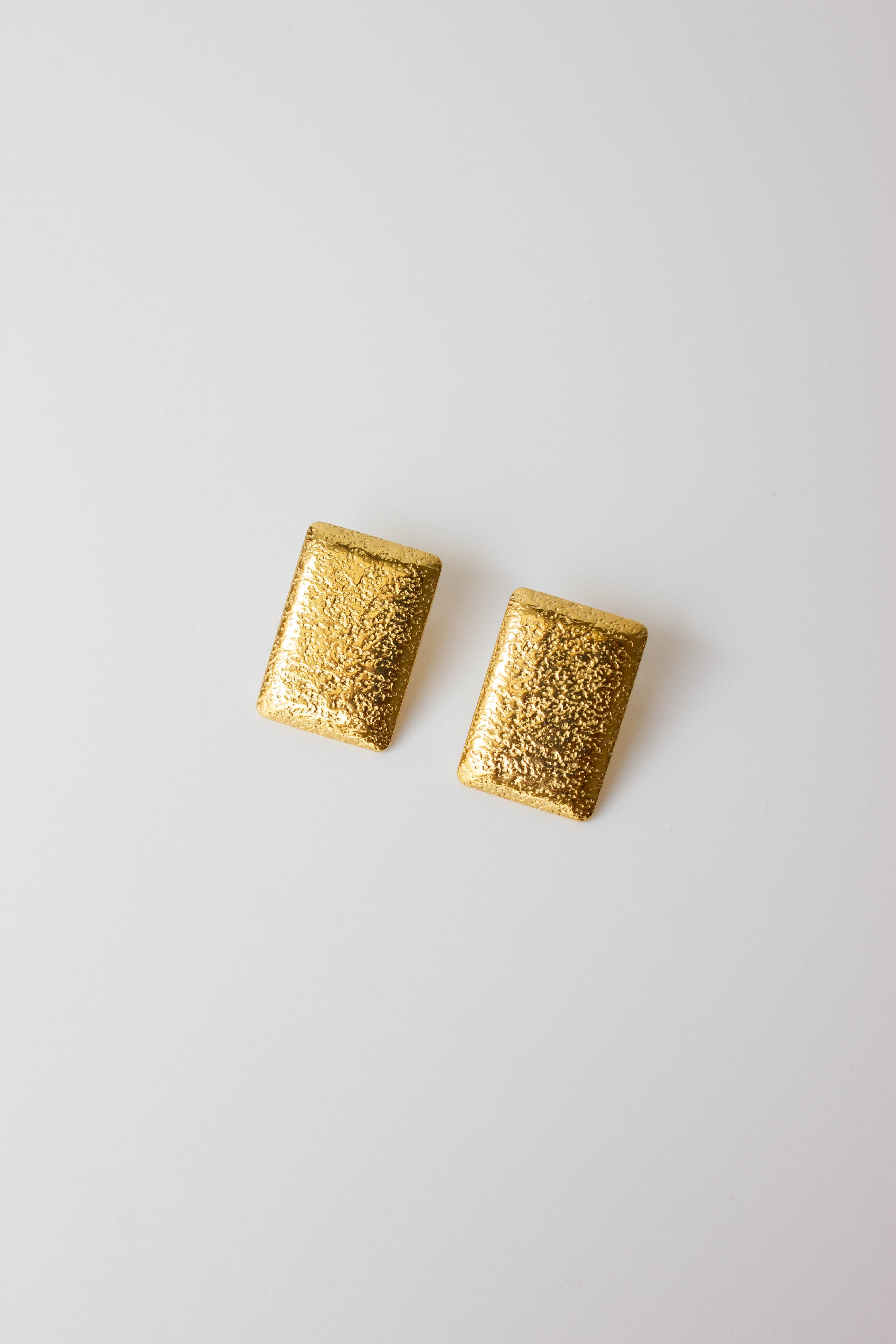 Rectangular Gold-Plated Steel Earrings with Texture