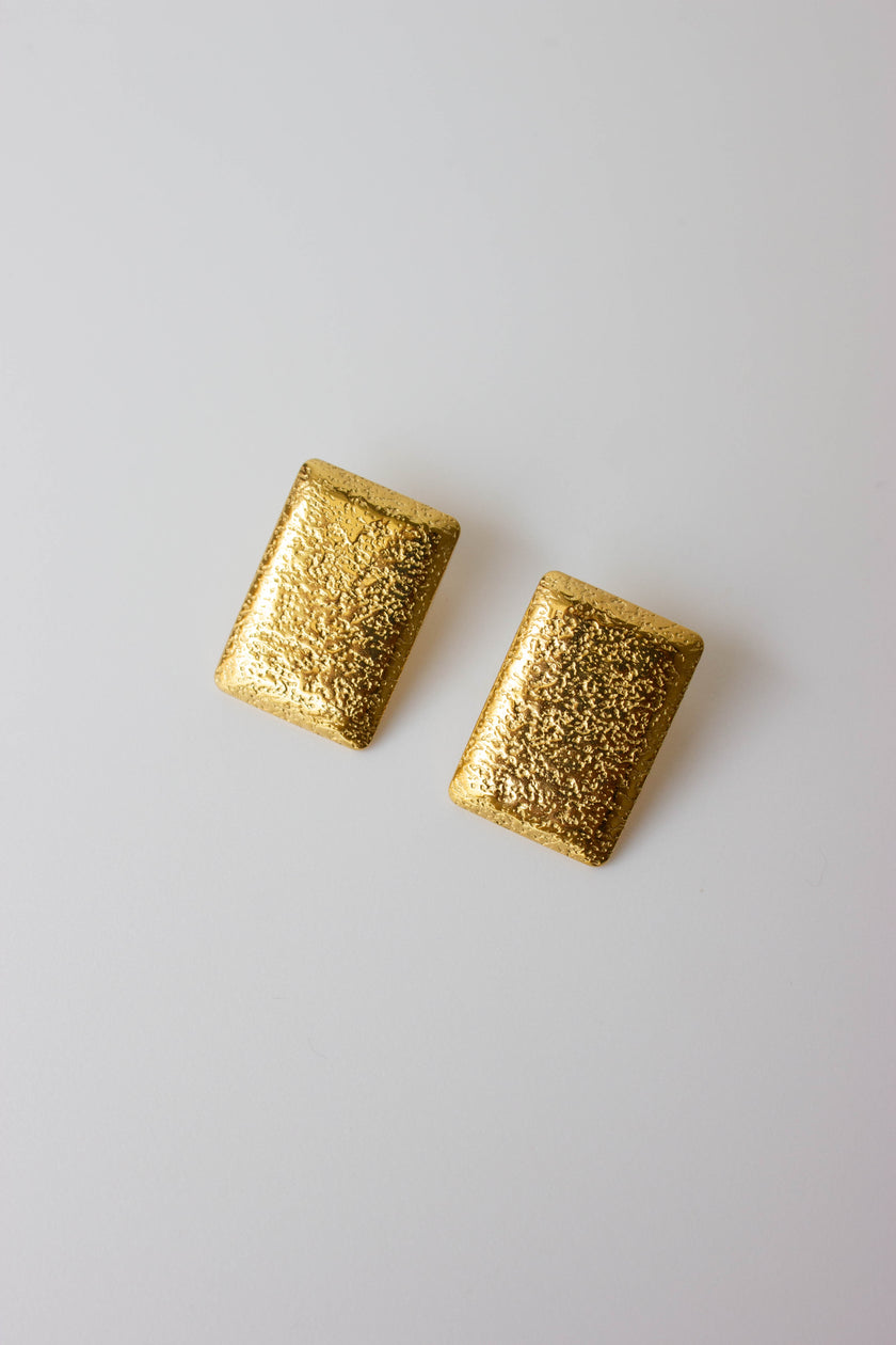 Rectangular Gold-Plated Steel Earrings with Texture