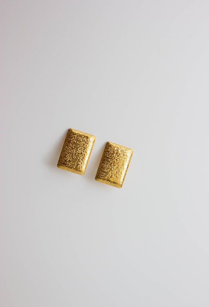 Rectangular Gold-Plated Steel Earrings with Texture