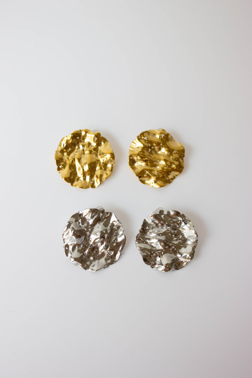 Round Gold-Plated Steel Earrings with Gold or Silver Texture