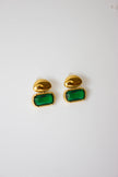 Gold-plated steel earrings with a green stone.