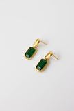 Gold-plated steel earrings with green or clear stone.