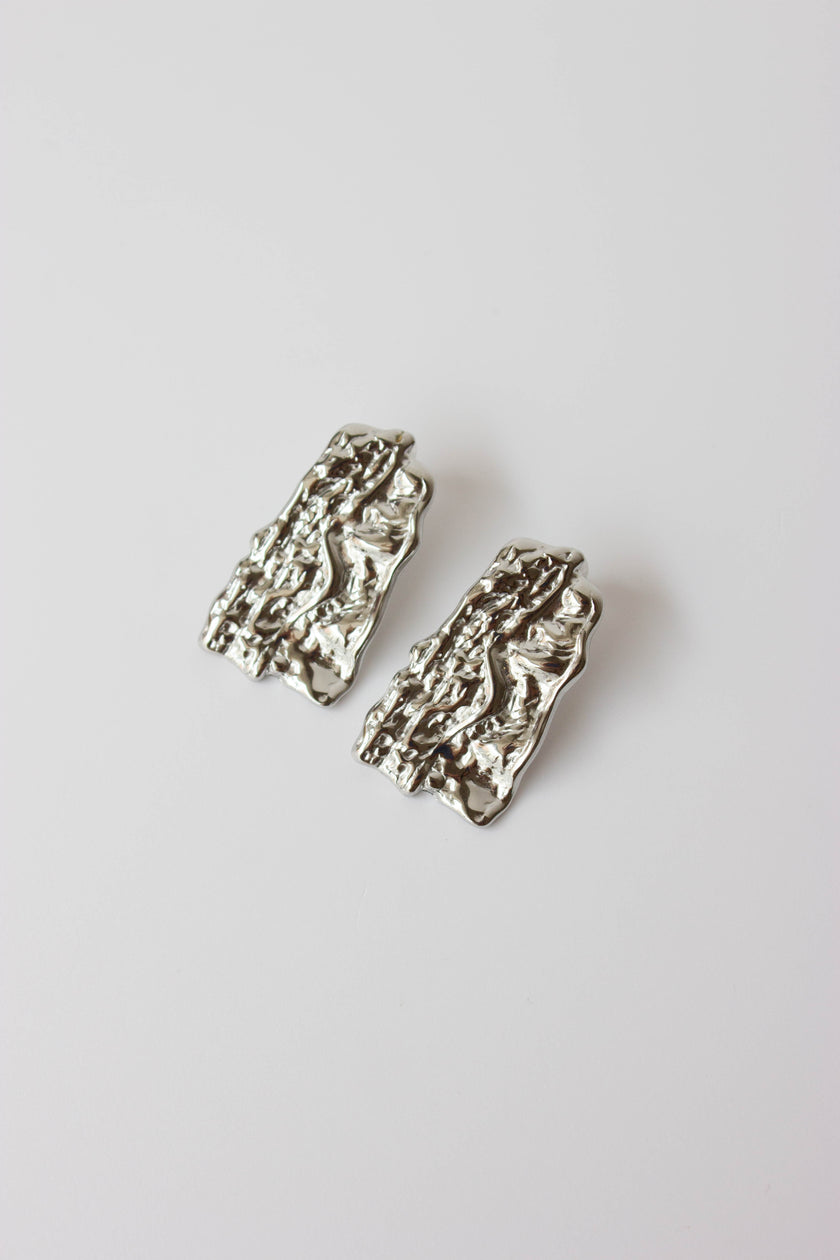 Rectangular Textured Silver-Plated Steel Earrings