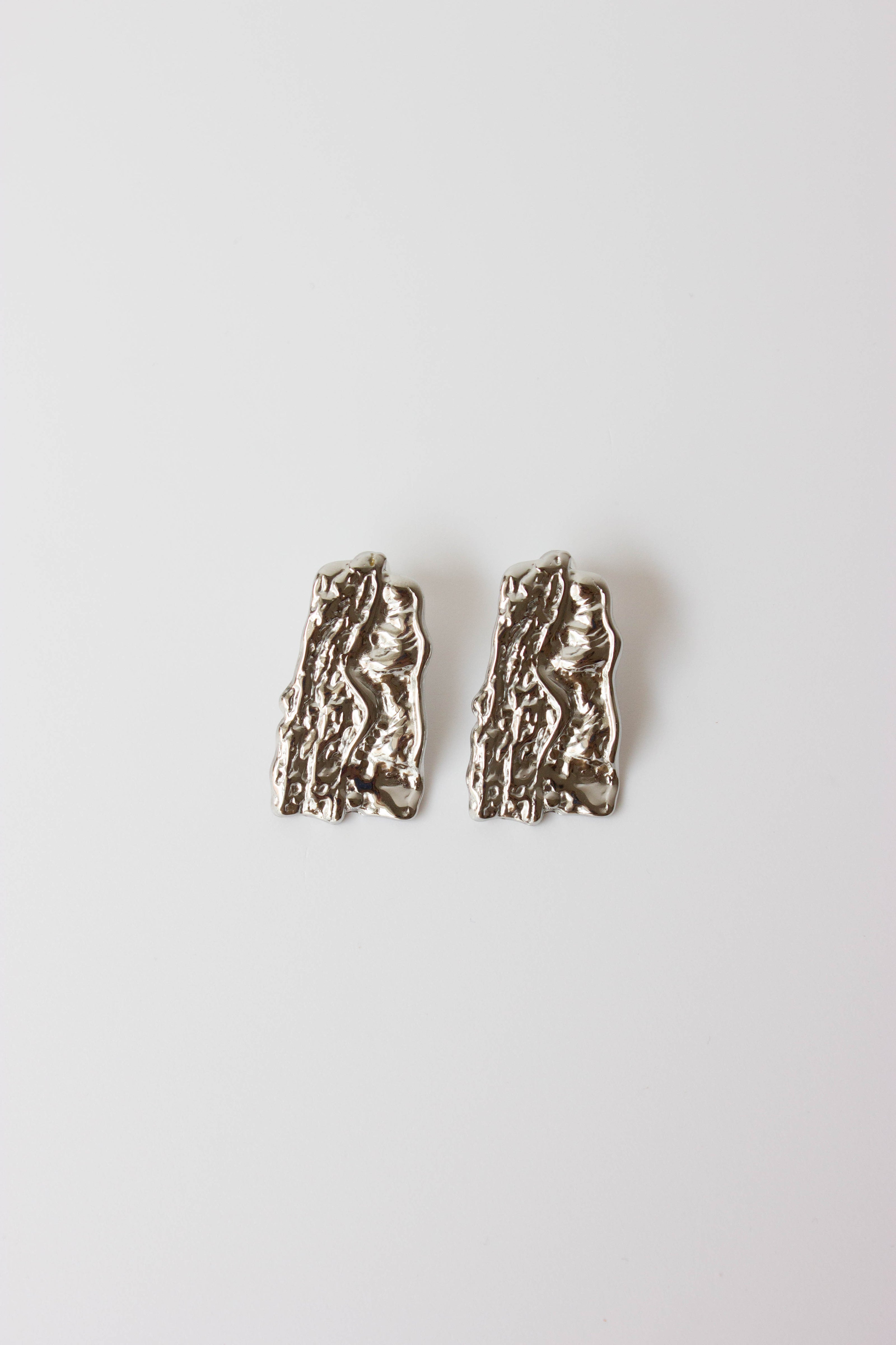 Rectangular Textured Silver-Plated Steel Earrings