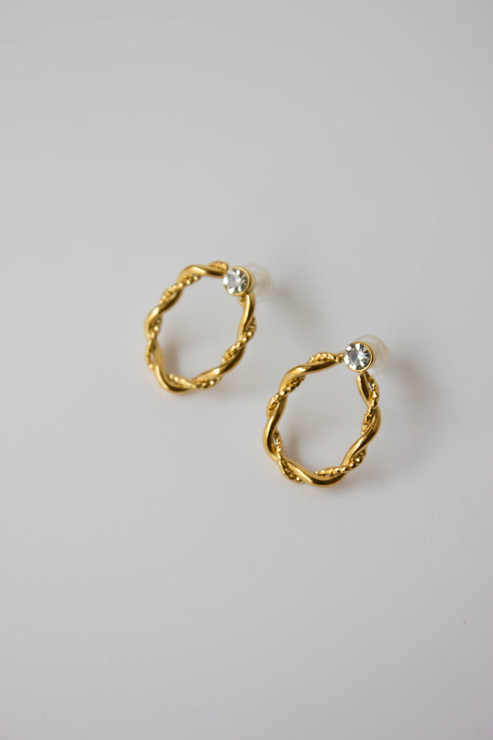 Twisted Steel Earrings in Gold or Silver with Diamond