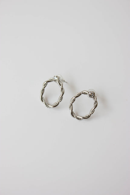 Twisted Steel Earrings in Gold or Silver with Diamond