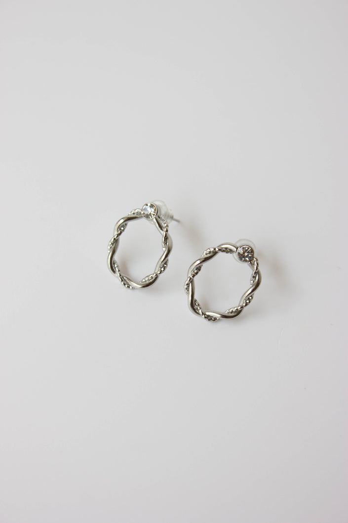 Twisted Steel Earrings in Gold or Silver with Diamond