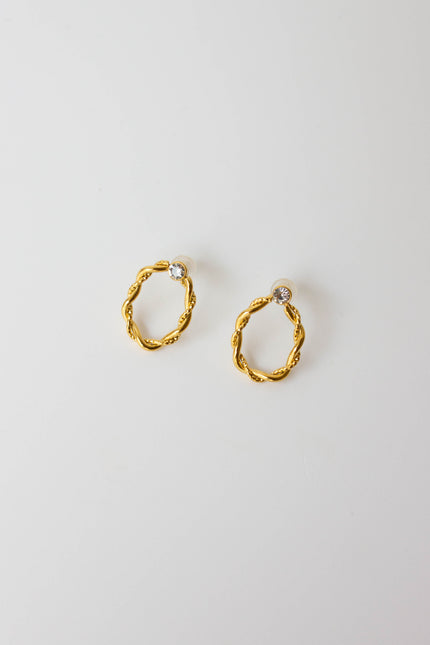 Twisted Steel Earrings in Gold or Silver with Diamond