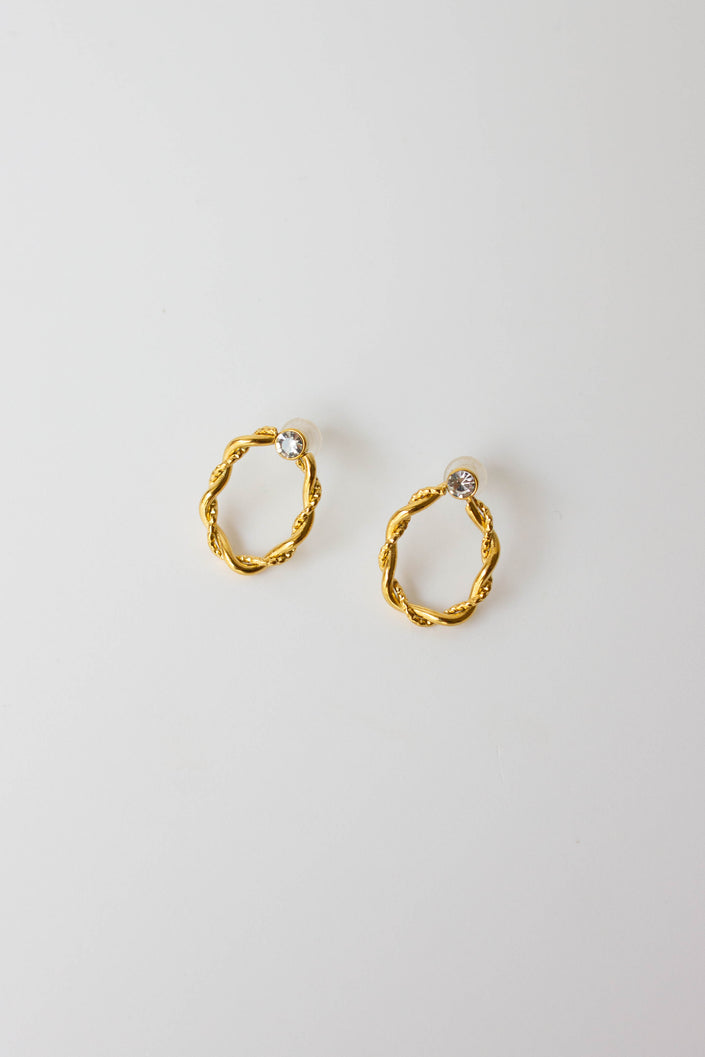 Twisted Steel Earrings in Gold or Silver with Diamond