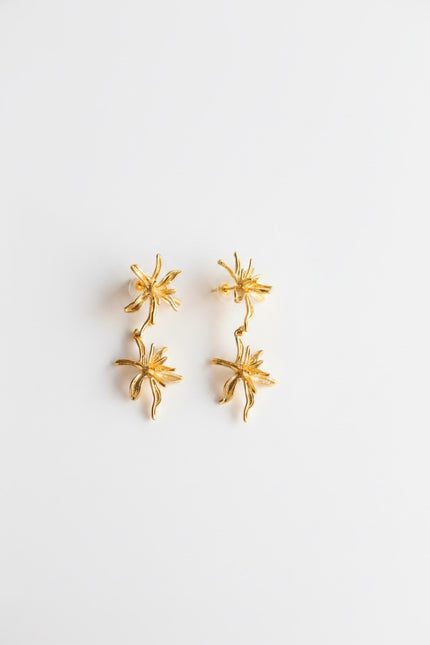 Brincos em Latão Compridos de Flores Articuladas