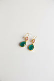 Brincos em Latão com Pedra Rosa e Verde Esmeralds