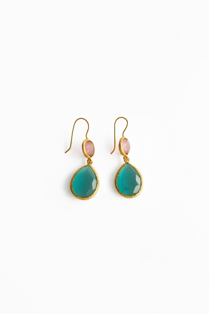 Brincos em Latão com Pedra Rosa e Verde Esmeralds