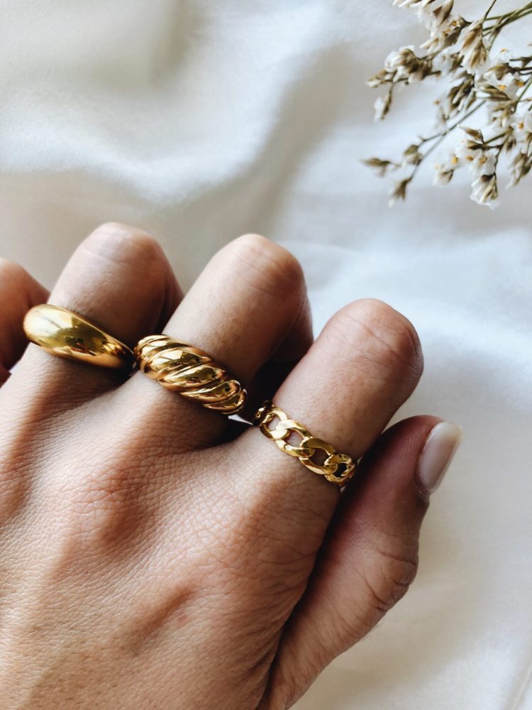 Anel Meissa Traçado em Prata com Banho de Ouro 24K