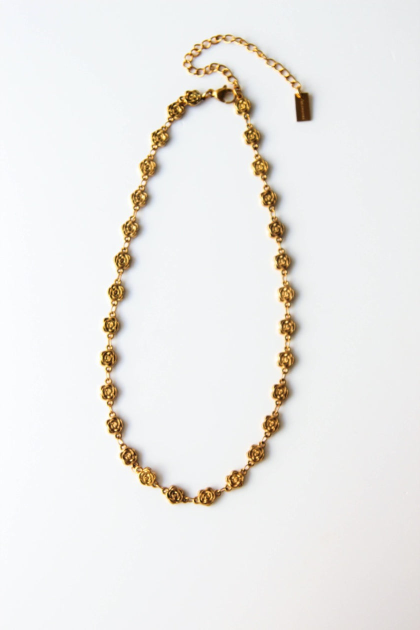 Choker em Aço Dourado com Rosas