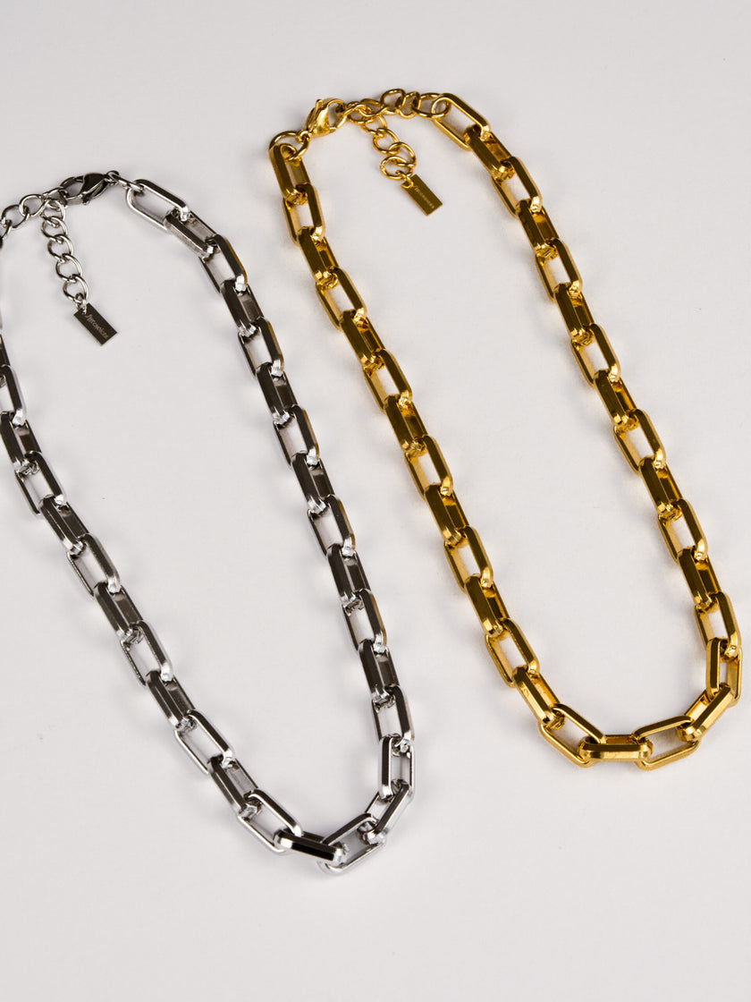 Colar Corrente Rectangular em Aço Dourada ou Prateada