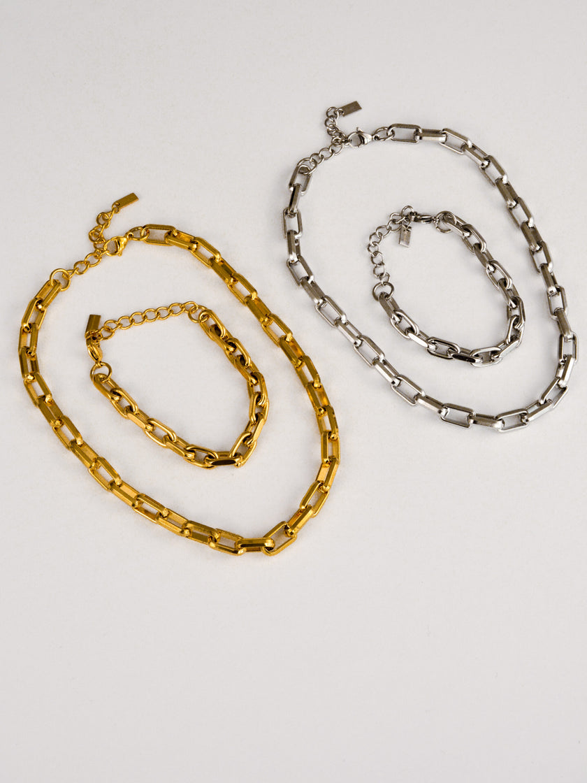 Colar Corrente Rectangular em Aço Dourada ou Prateada