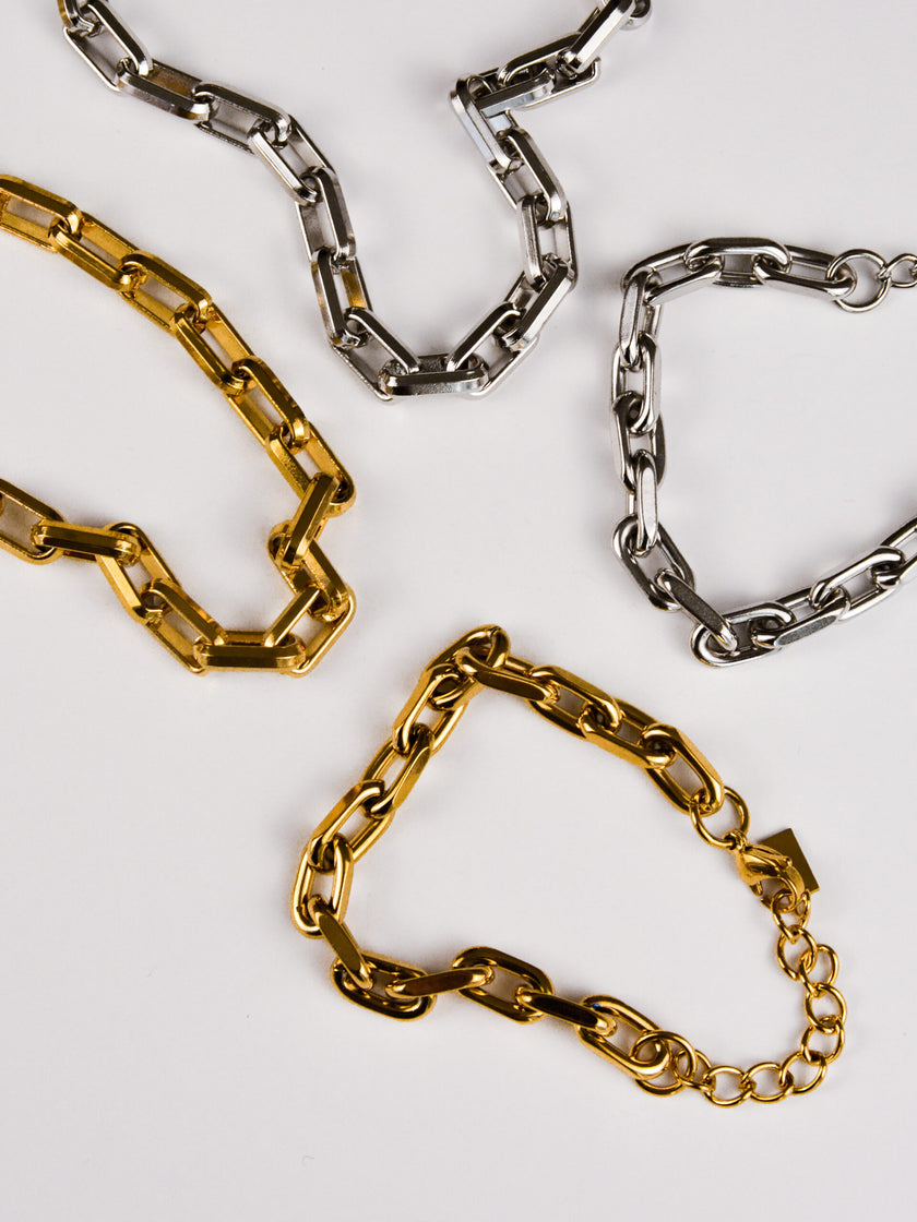 Colar Corrente Rectangular em Aço Dourada ou Prateada