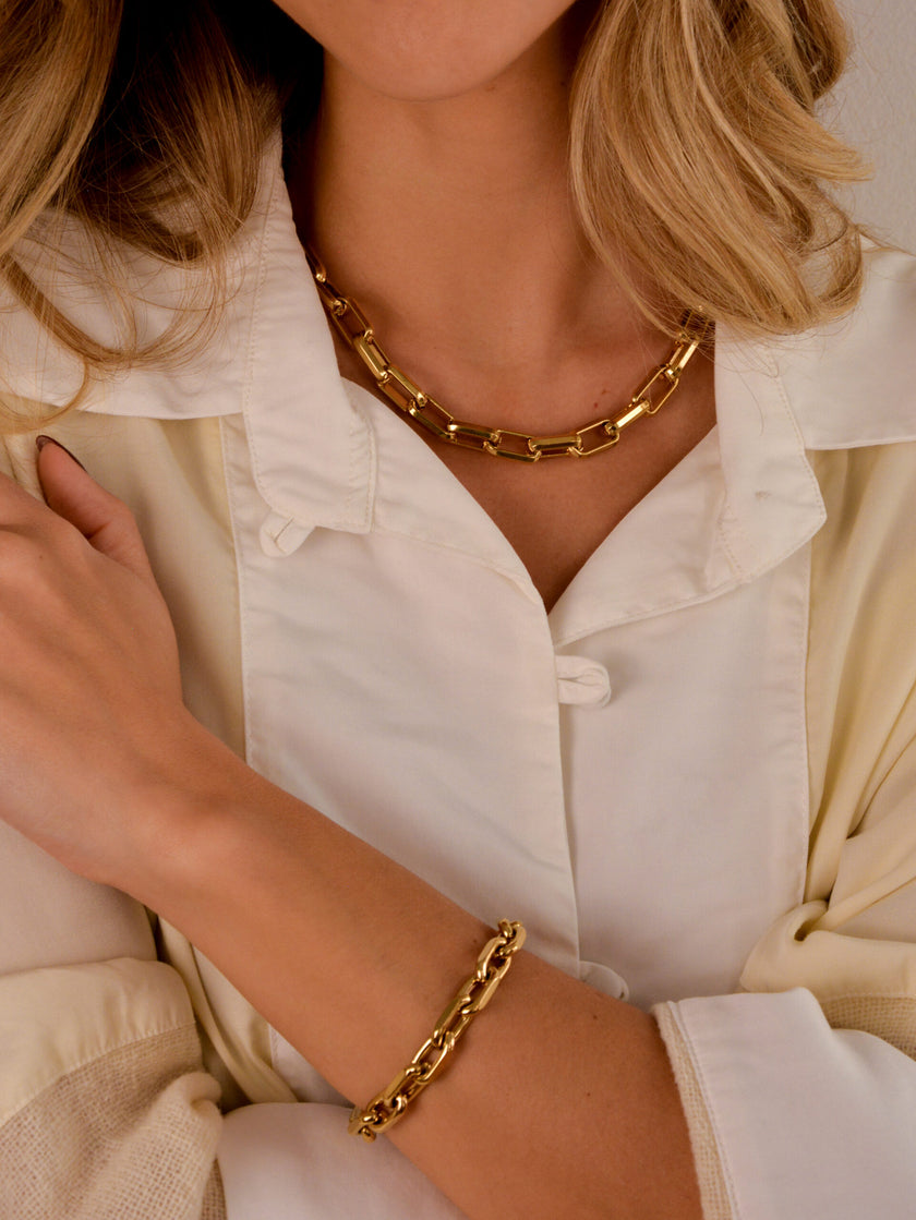Colar Corrente Rectangular em Aço Dourada ou Prateada