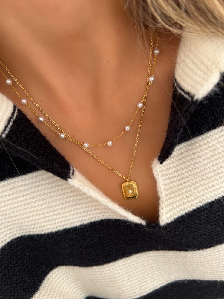 Gold Steel Necklace with Diamond Pendant