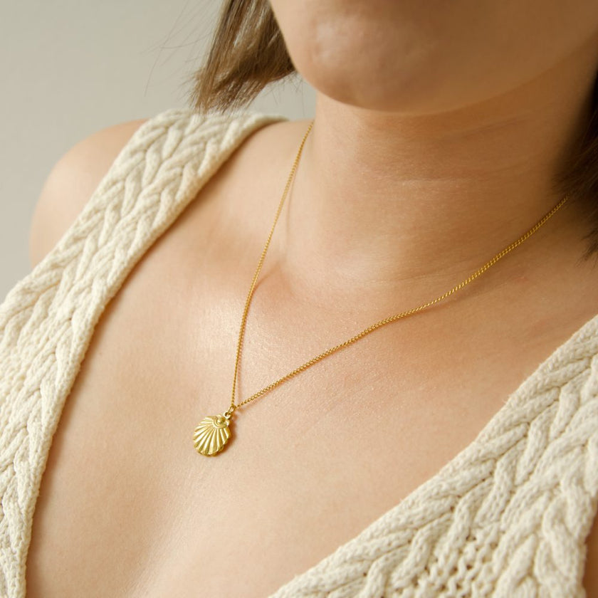 Colar em Aço Dourado com Concha Achatada