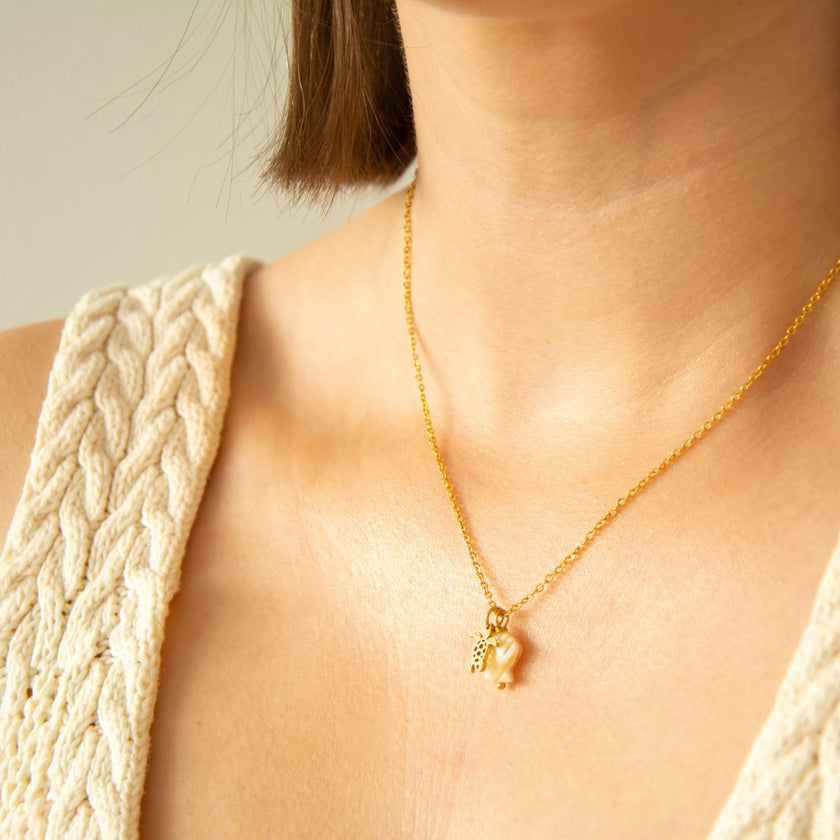 Colar em Aço Dourado com Concha Madrepérola e Tartaruga