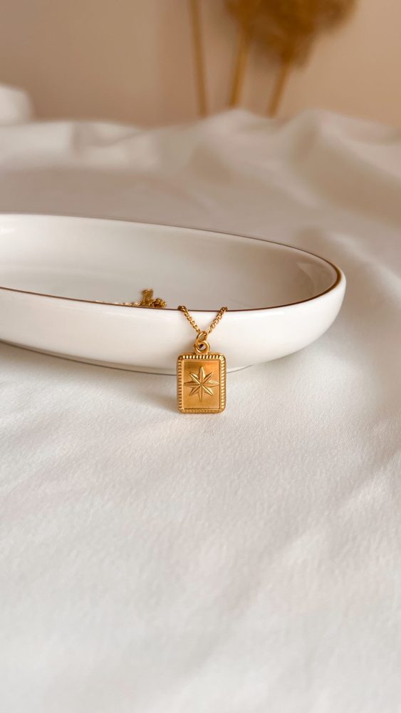 Colar em Aço Dourado com Rosa dos Ventos