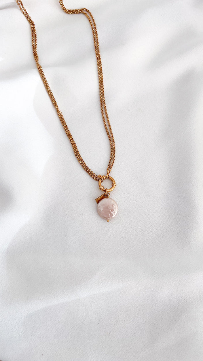 2 in 1 Double Steel Necklace with Removable Pearl