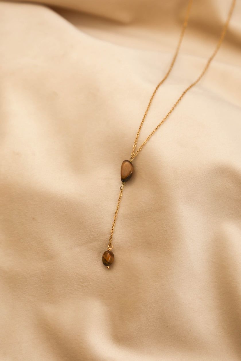 Colar Minimalista com Duas Pedras Olho de Tigre