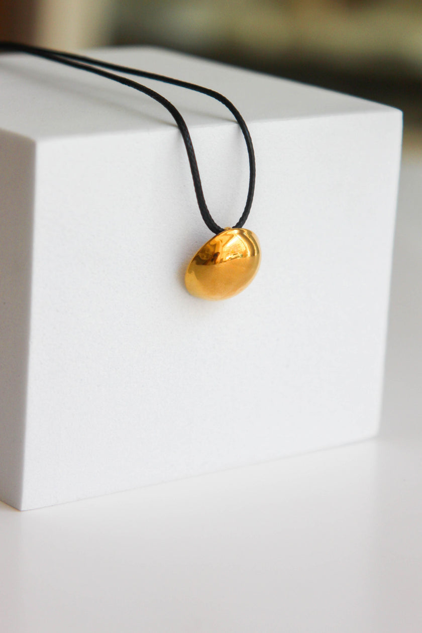 Colar Preto com Pendente em Aço Redondo Dourado ou Prateado