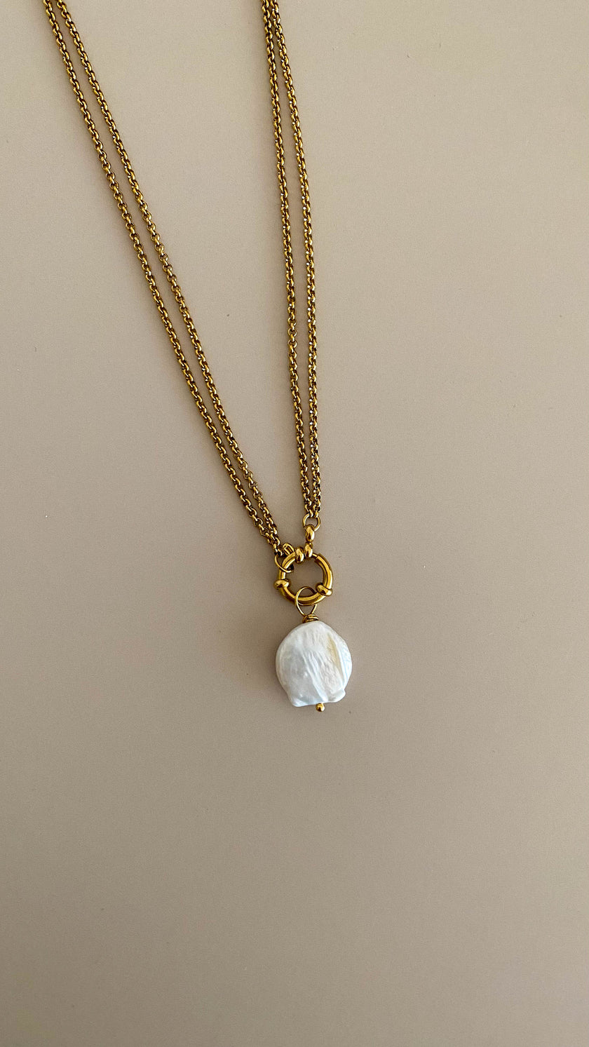 Colar em Aço Duplo 2 em 1 com Pérola Removível