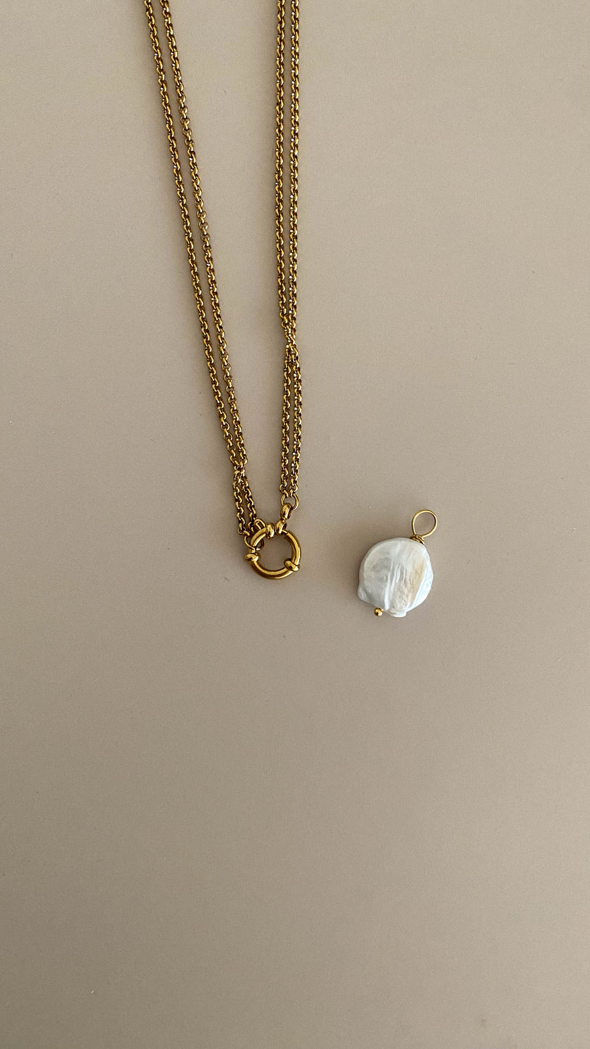 Colar em Aço Duplo 2 em 1 com Pérola Removível